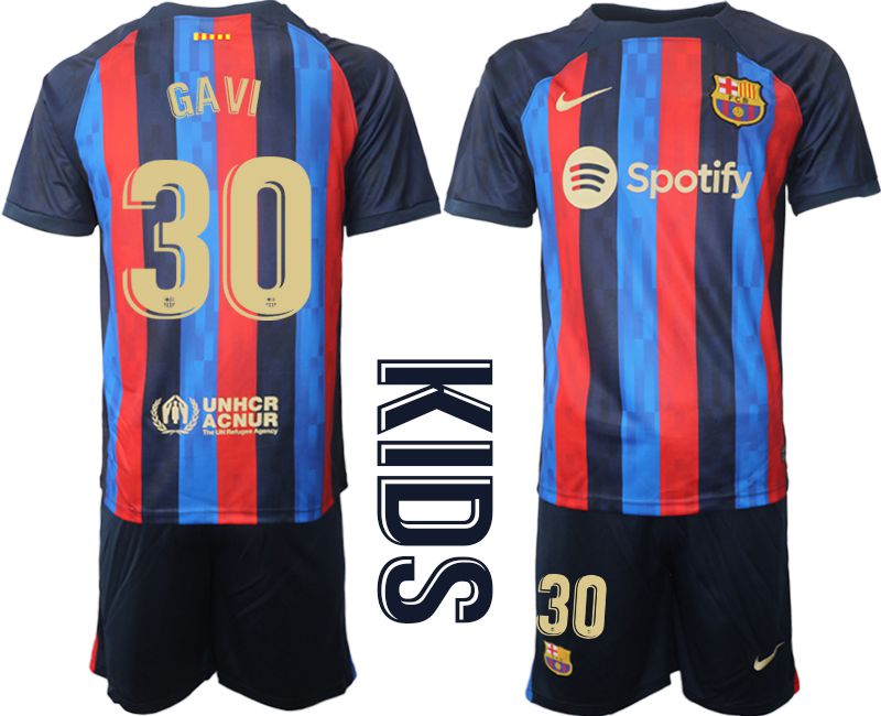 Youth 2022-2023 Club Barcelona home blue #30 Soccer Jersey->youth soccer jersey->Youth Jersey
